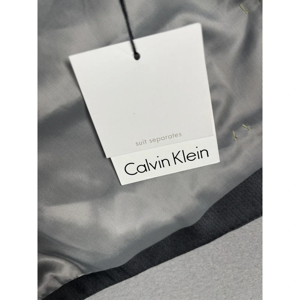 Calvin Klein Suit Vest Mens Large Gray Herringbone Belted 2 Piece Formal Wedding